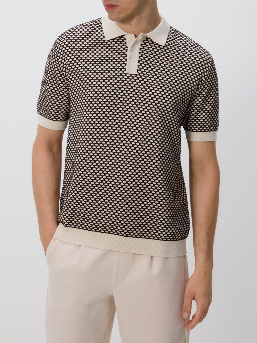 Sweter polo ze strukturalnej dzianiny - ciemnobrązowy - RESERVED