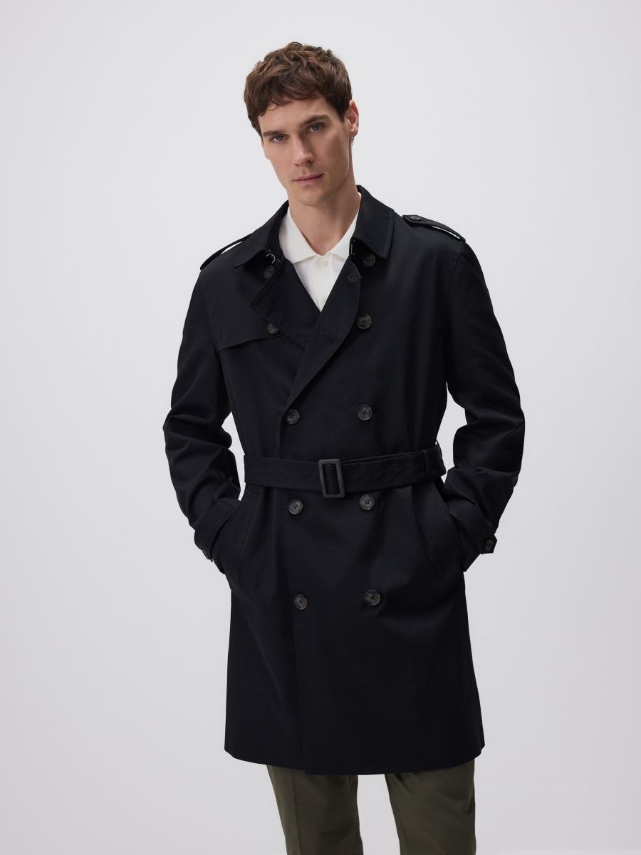 MEN`S COAT & BELT - zwart - RESERVED