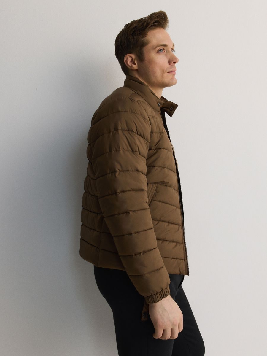 Quilted jacket with stand up collar - brown - RESERVED