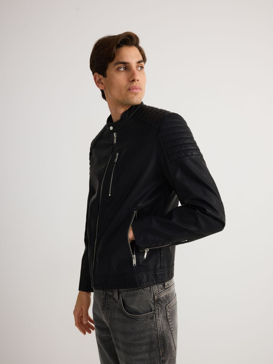 Faux leather biker jacket - schwarz - RESERVED