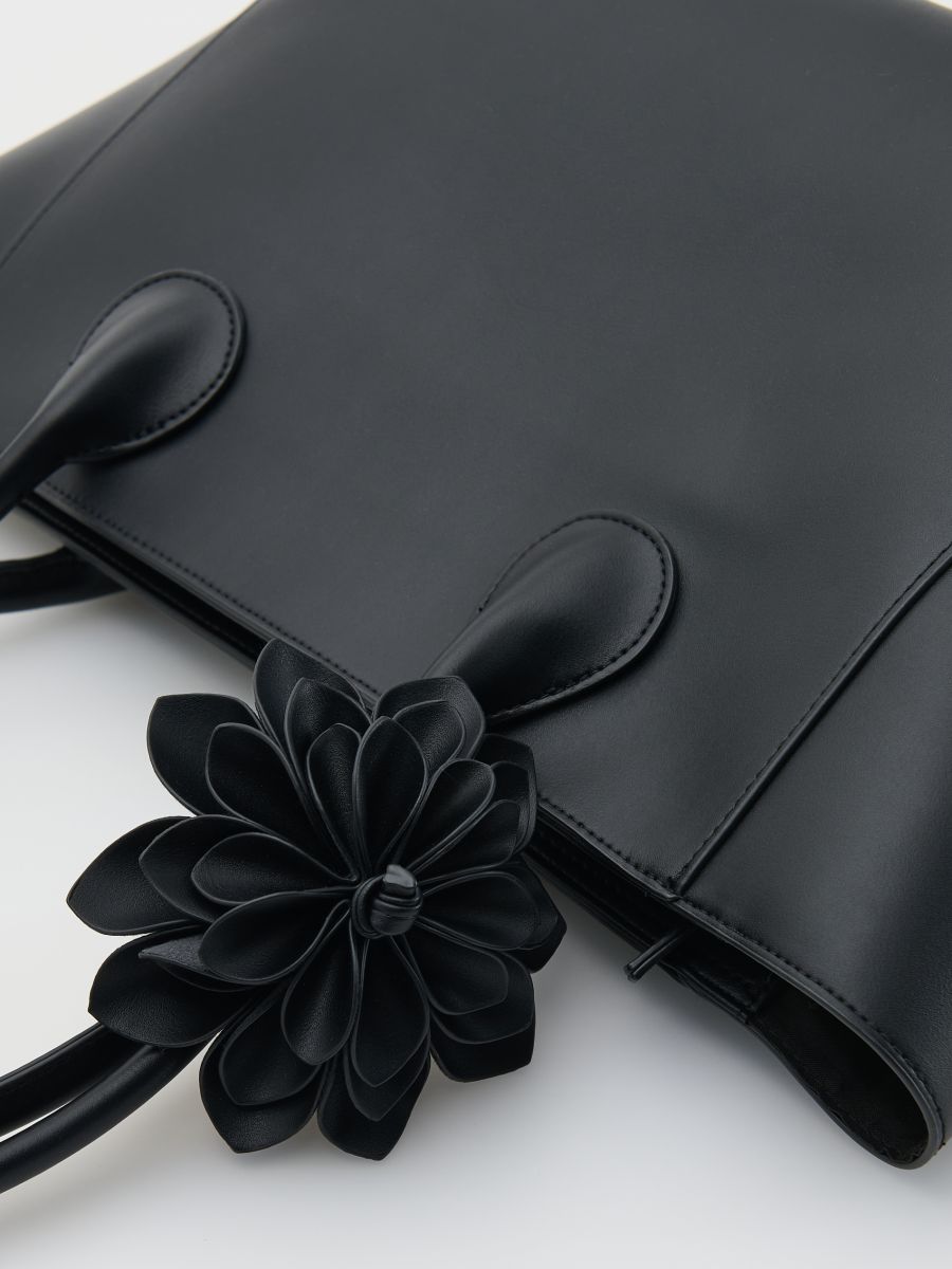 Shopper bag with decorative flower - black - RESERVED - 3