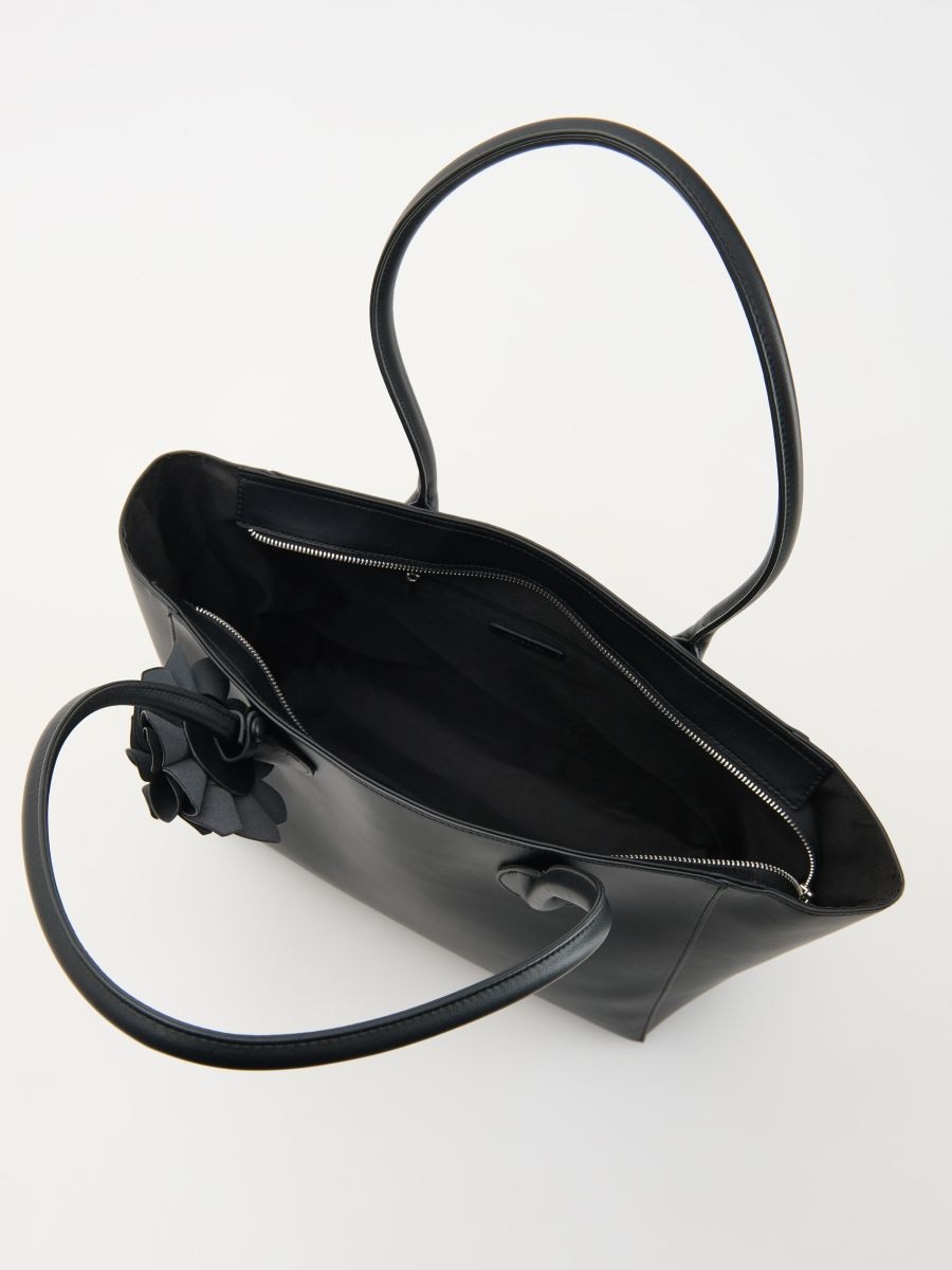 Shopper bag with decorative flower - black - RESERVED - 4