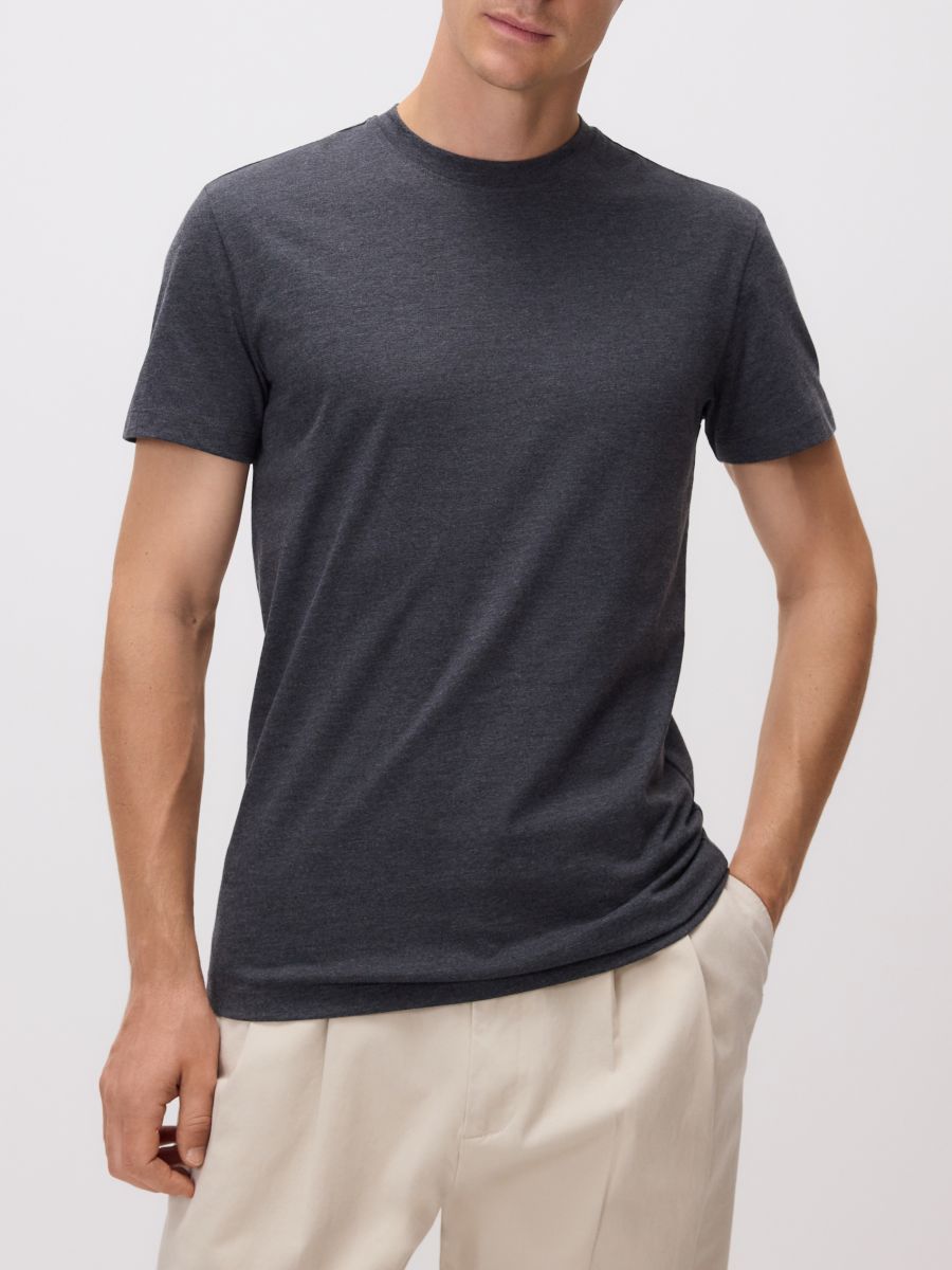 Slim fit T-shirt - dark grey - RESERVED