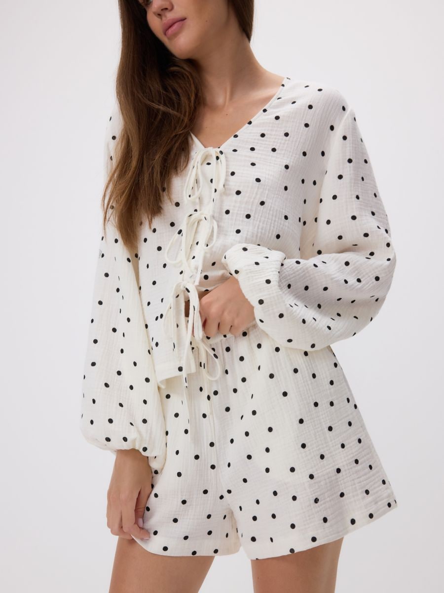 Patterned muslin shorts - white - RESERVED