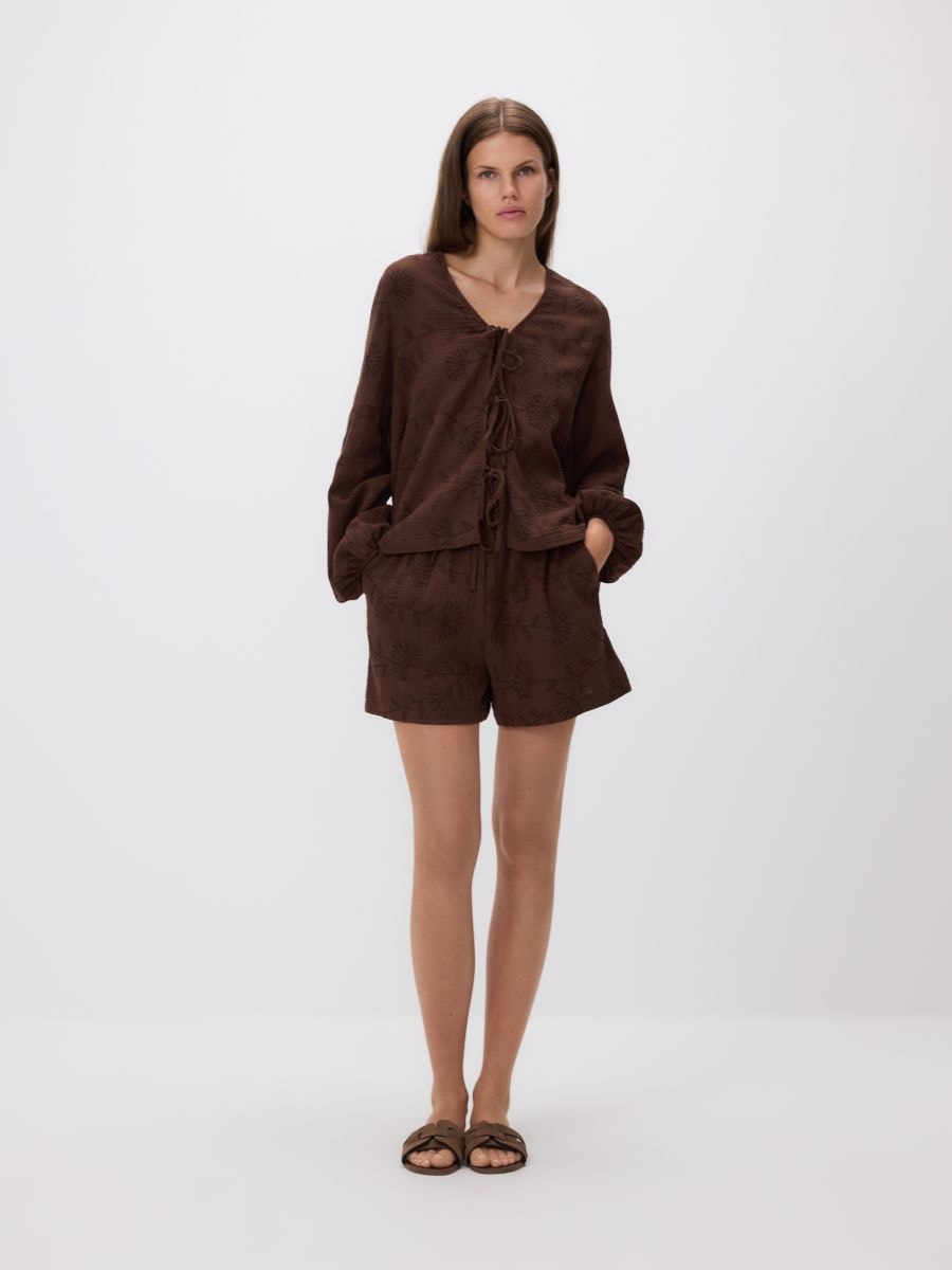 Patterned muslin shorts - dark brown - RESERVED