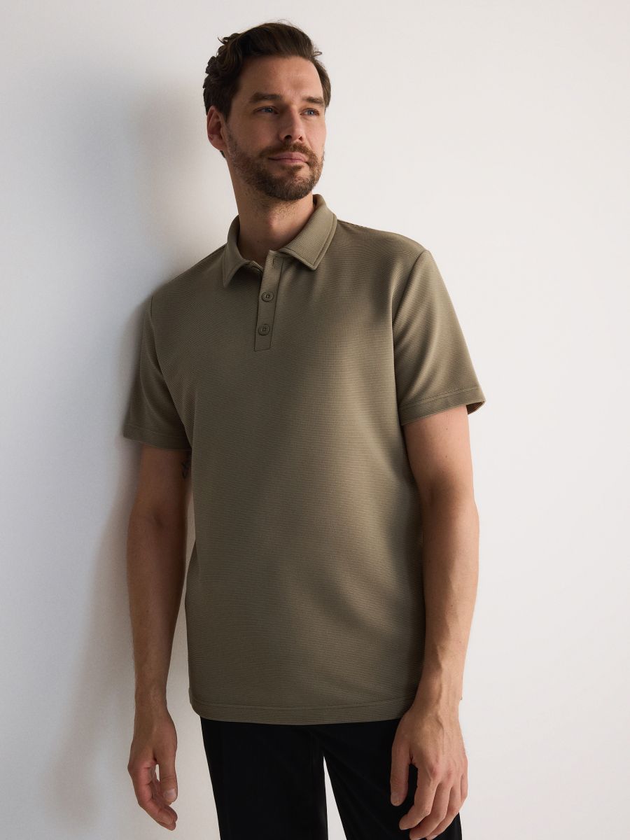 Regular fit structural fabric polo shirt - beige - RESERVED