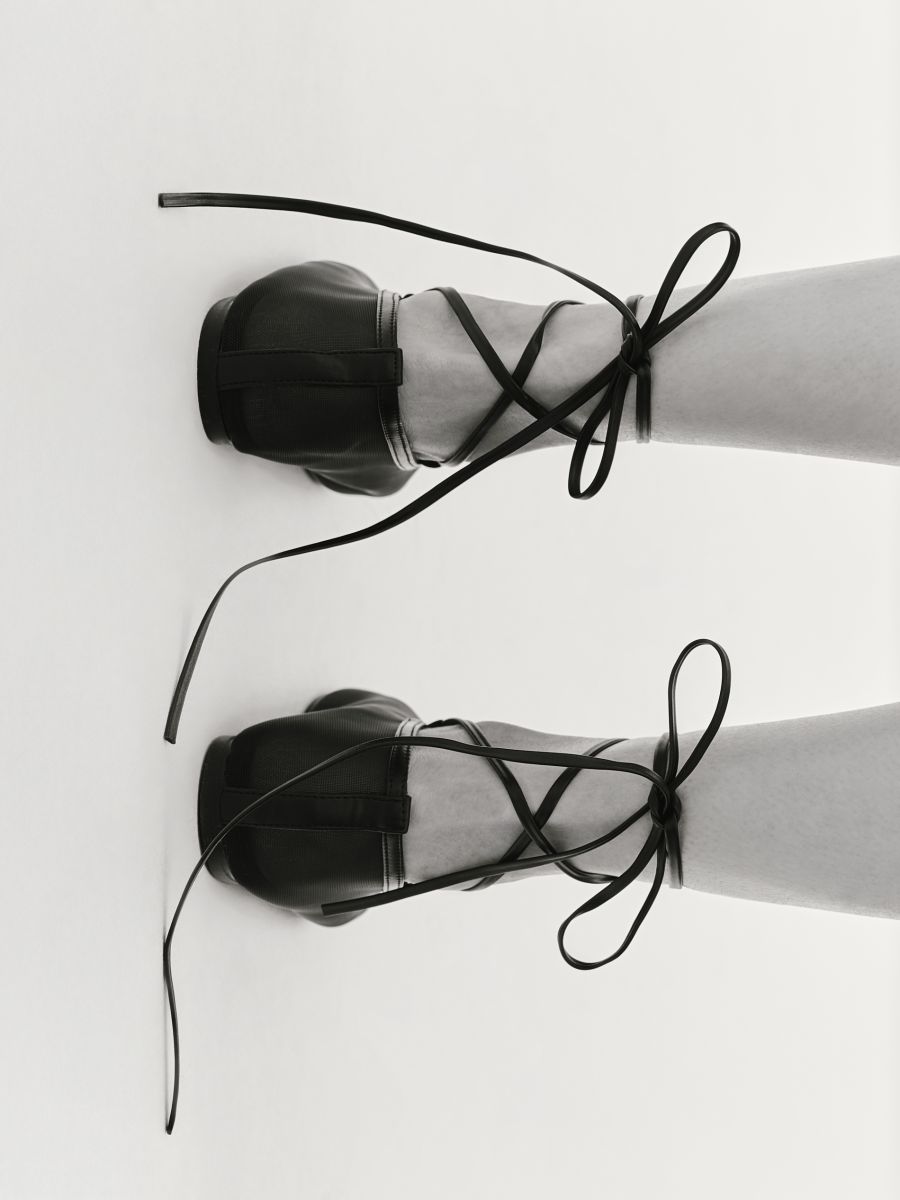 Mesh ballerinas with ties - black - RESERVED - 3