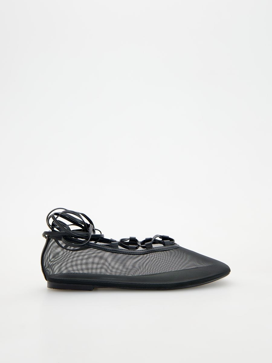 Mesh ballerinas with ties - black - RESERVED - 2