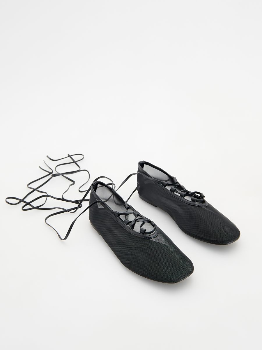 Mesh ballerinas with ties - black - RESERVED - 4