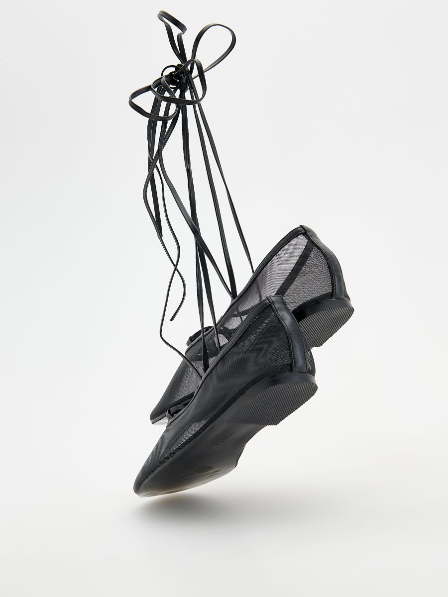 Mesh ballerinas with ties - black - RESERVED - 7