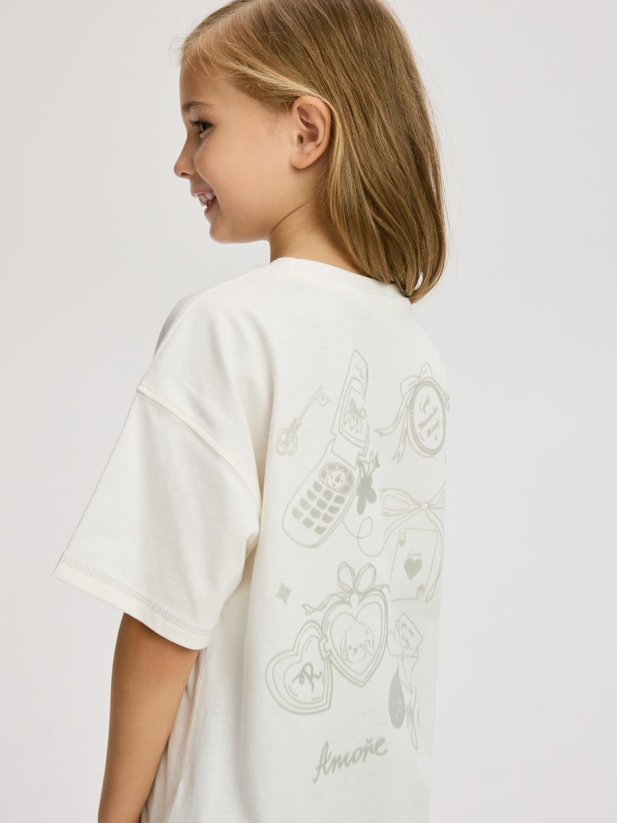 T-shirt coupe large avec imprimé - crème - RESERVED