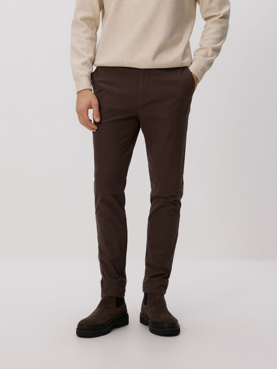 Chino slim fit trousers - dark brown - RESERVED