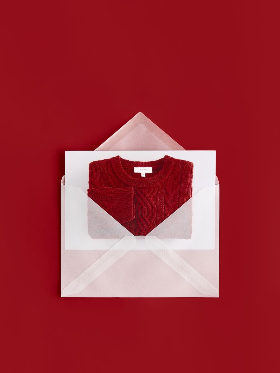 Wool sweater with cable knit - red - RESERVED