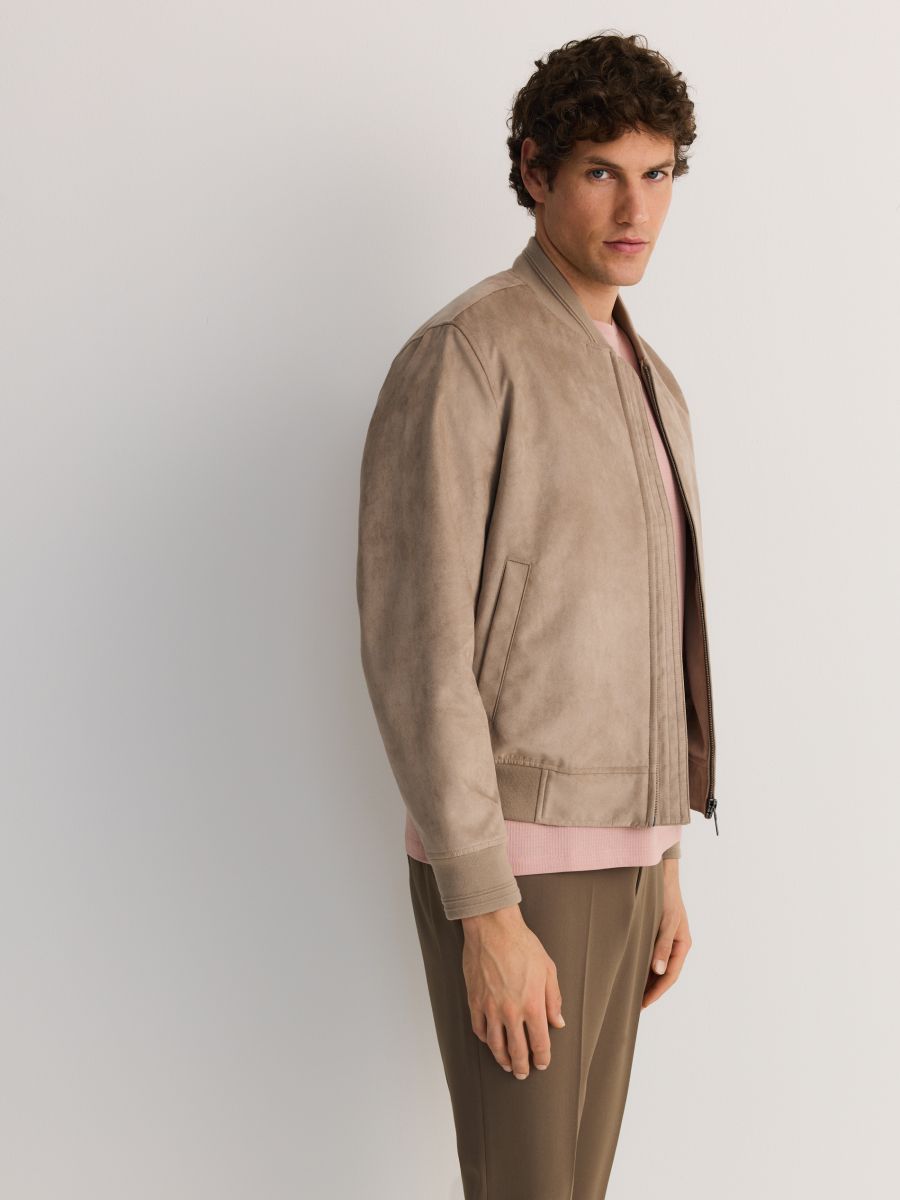 Faux suede bomber jacket - beige - RESERVED