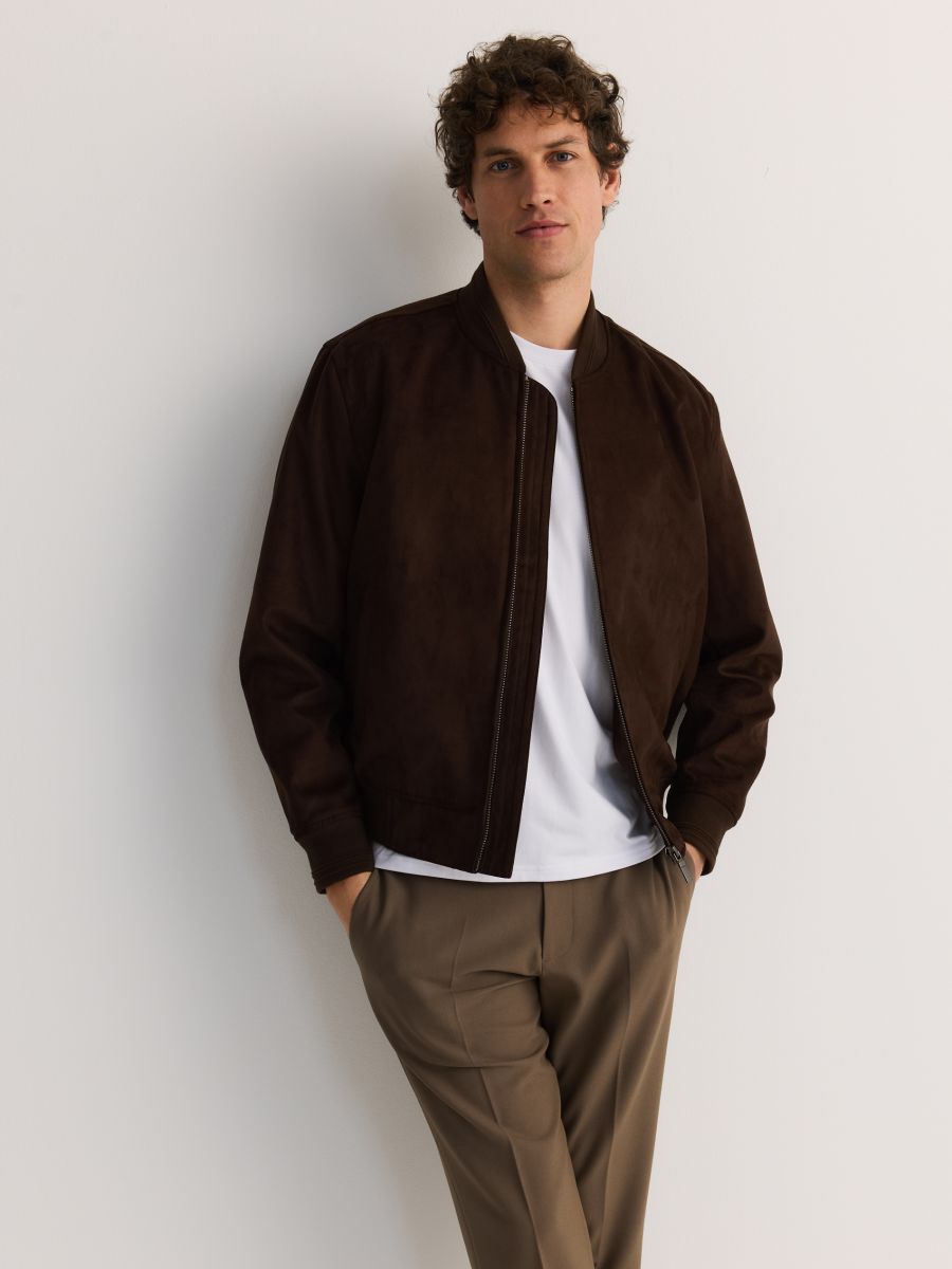 Faux suede bomber jacket - dark brown - RESERVED