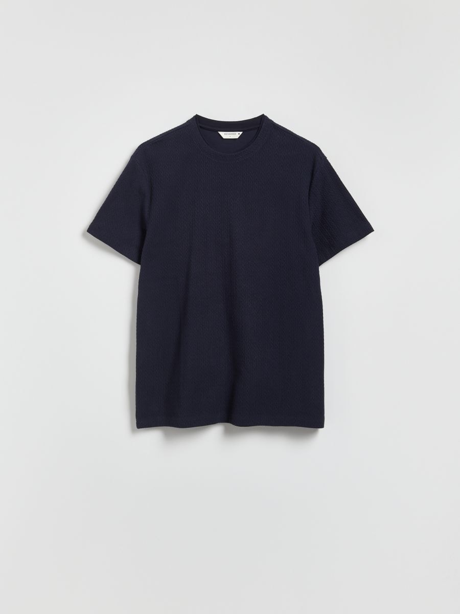 T-shirt i strukturerat tyg och comfort fit - marin - RESERVED