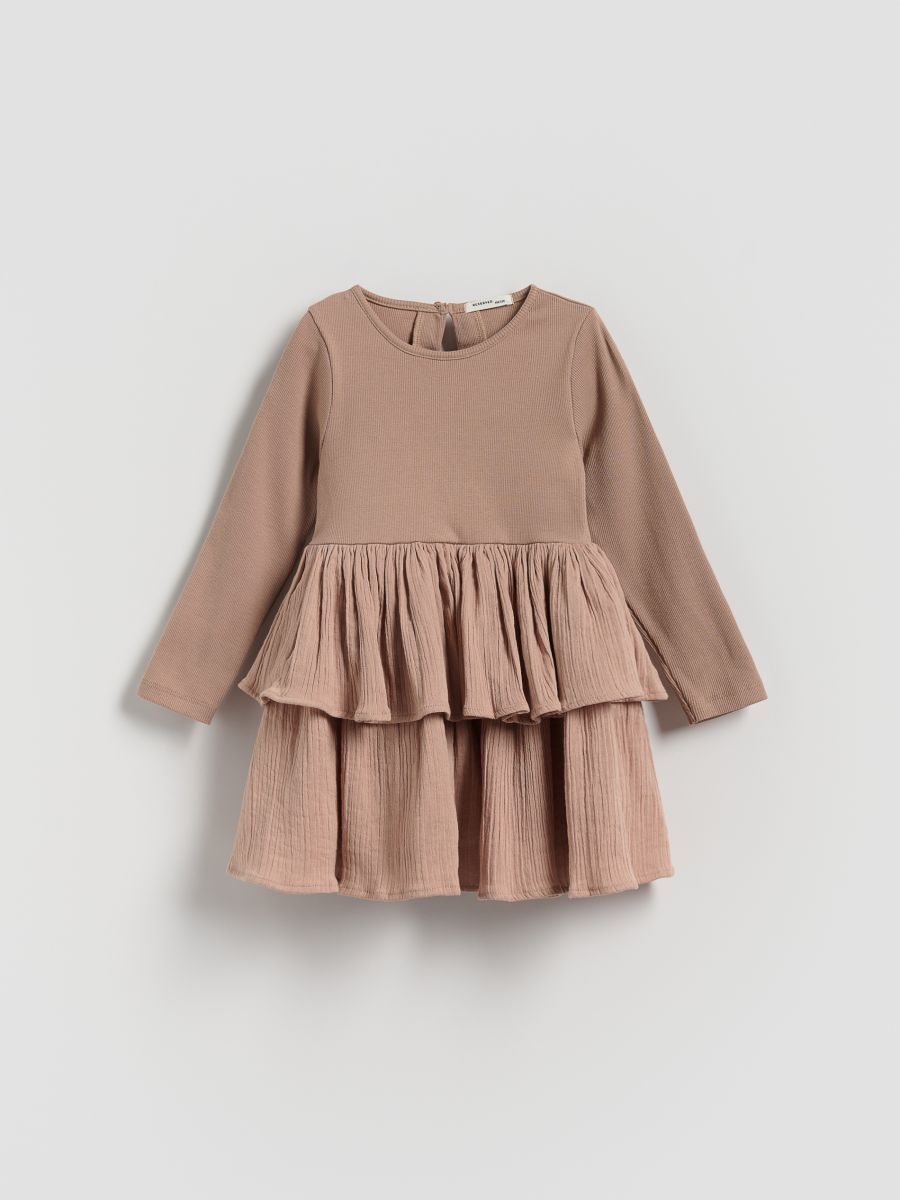 Dress with ruffle details - beige - RESERVED