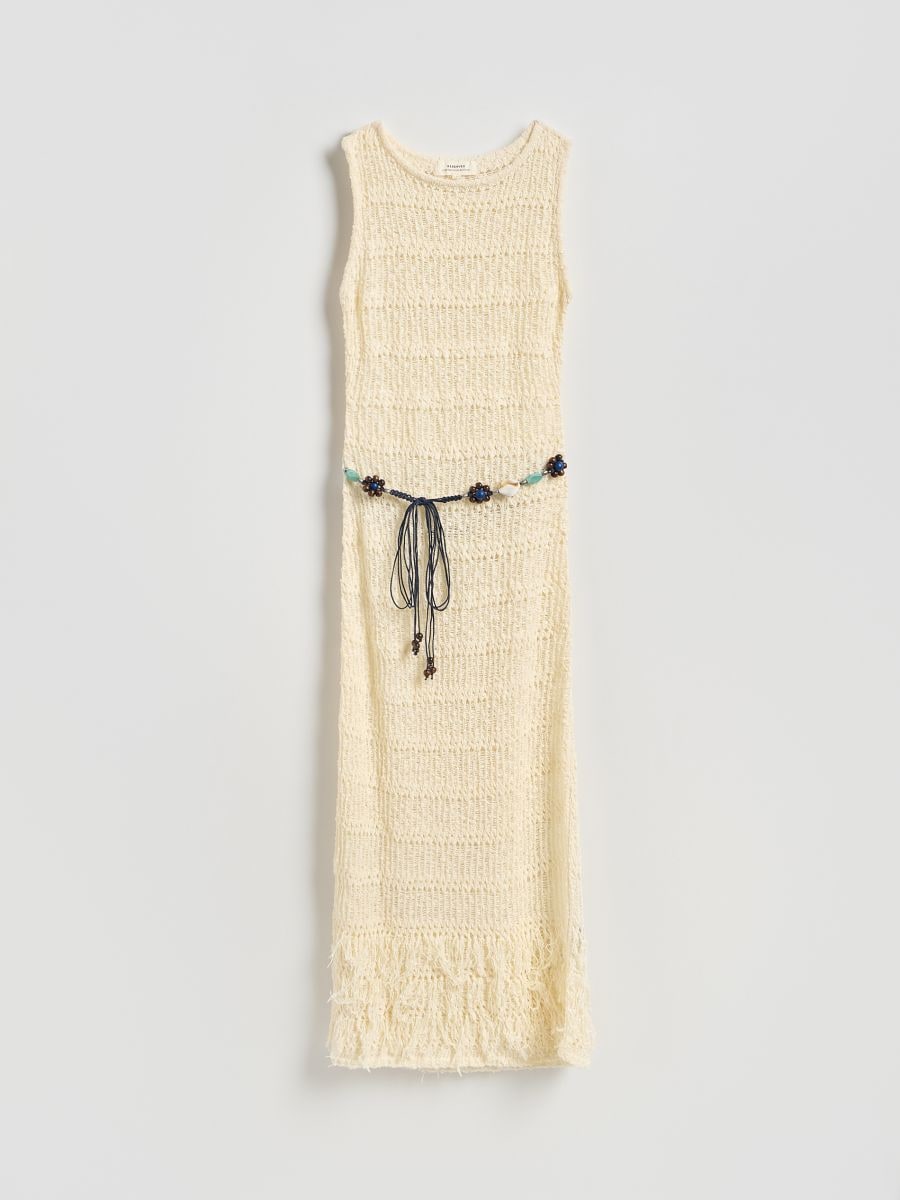 Jersey dress with belt - cream - RESERVED