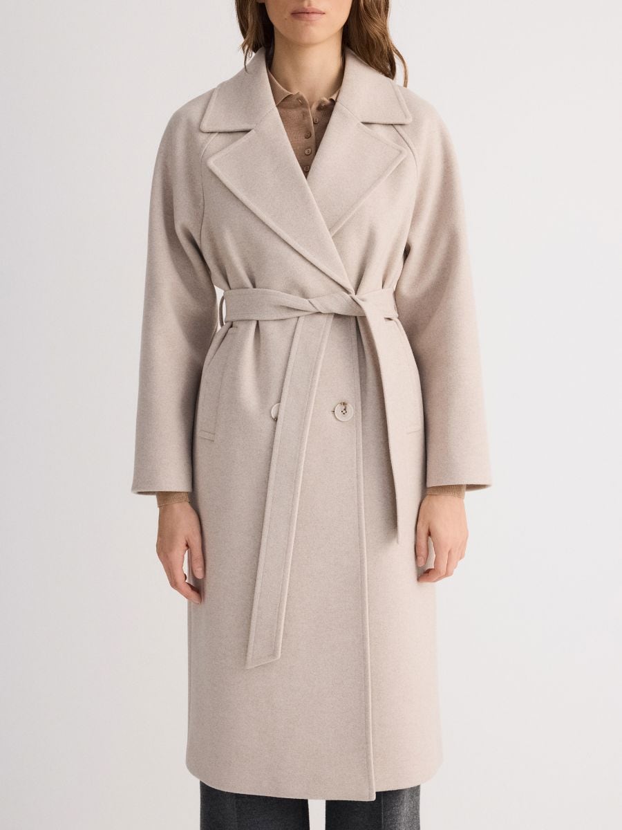 Double breasted oversized coat - beige - RESERVED