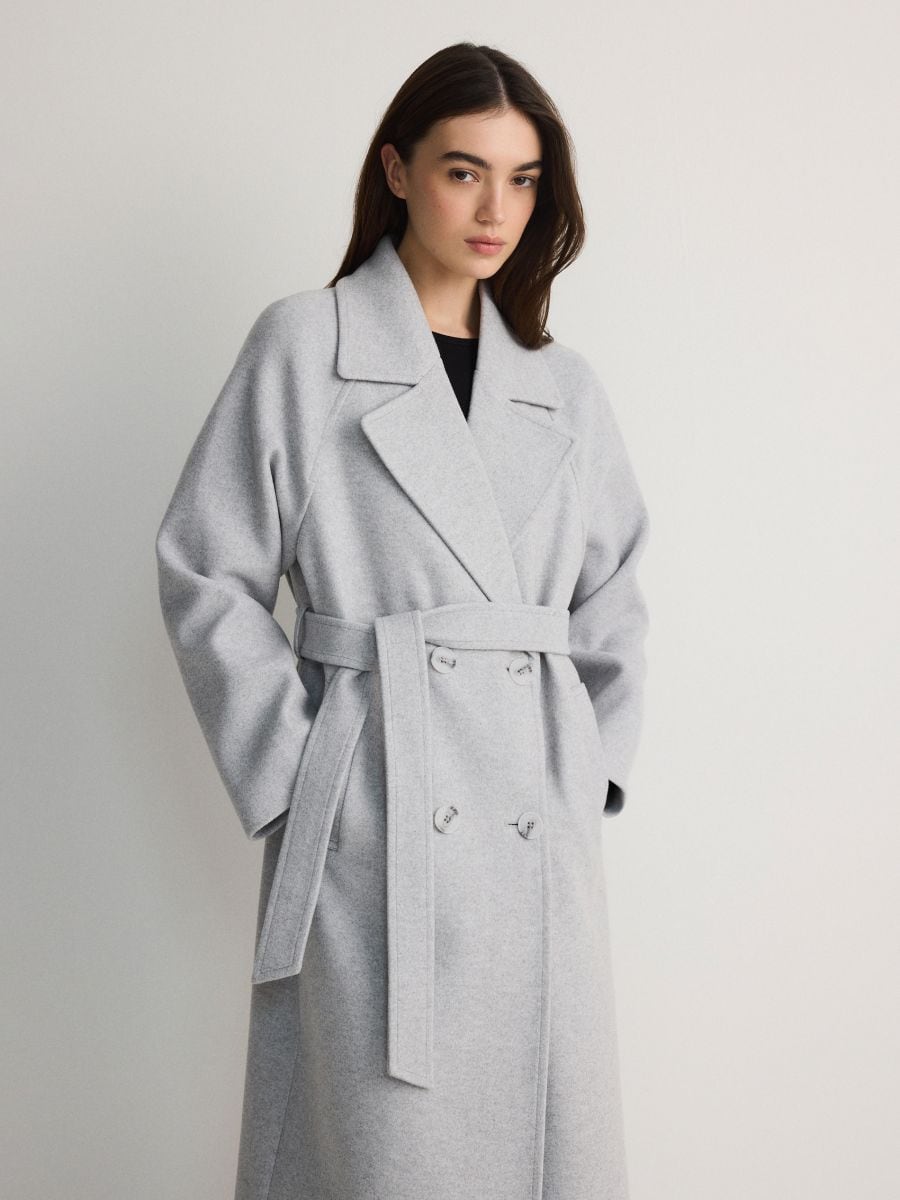 Double breasted coat with belt - dark grey - RESERVED