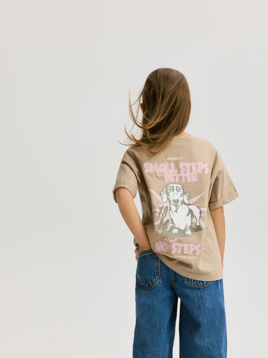 Bedrucktes T-Shirt mit Stickerei - beige - RESERVED