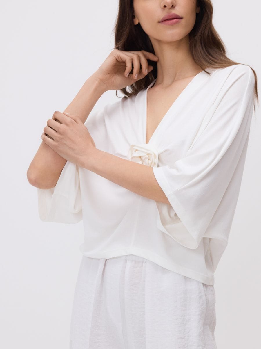 Kimono blouse with modal - cream - RESERVED - 3