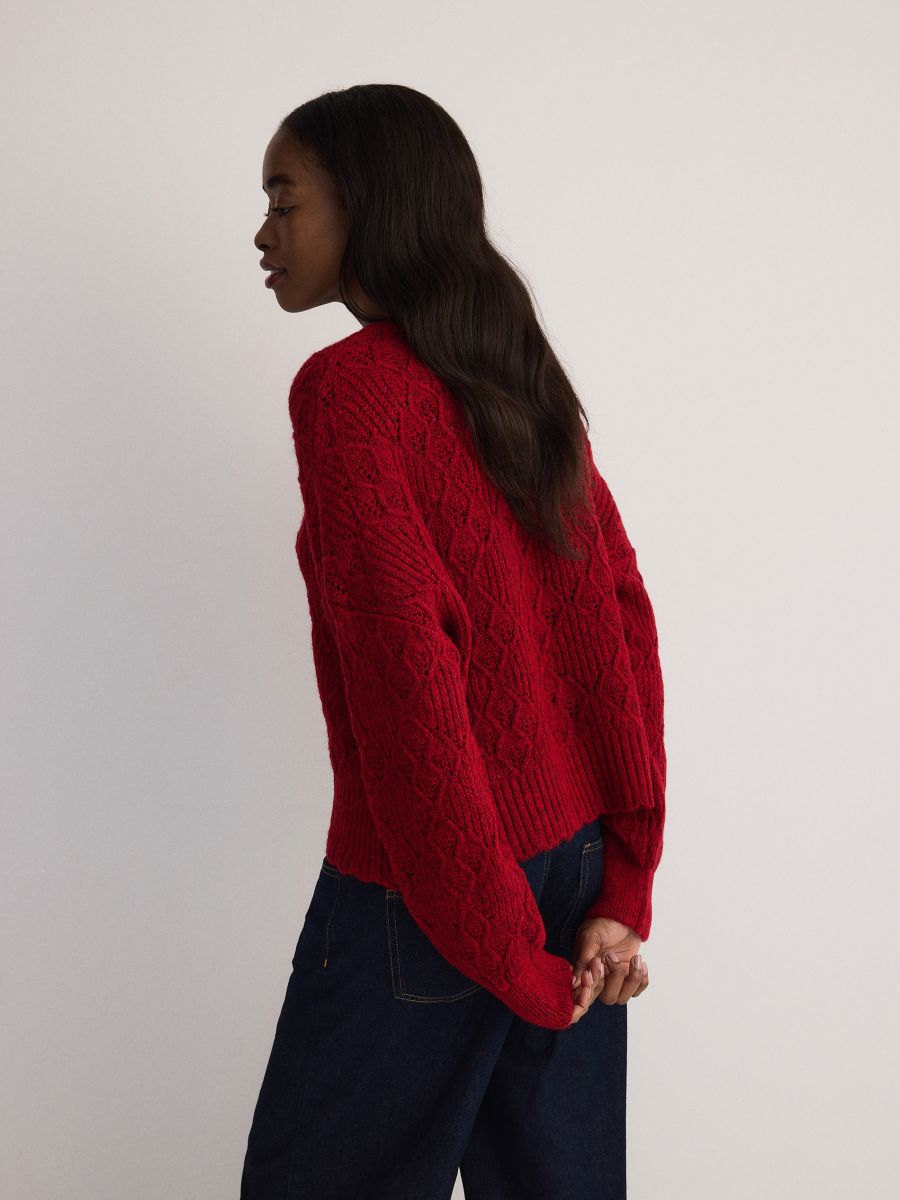 Sweter w ażurowy wzór - czerwony - RESERVED - 4