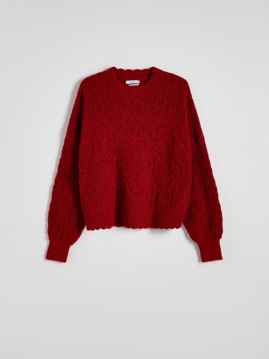 Sweter w ażurowy wzór - czerwony - RESERVED - 5