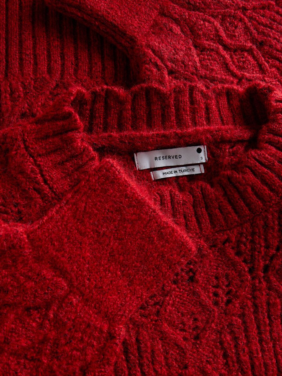 Sweter w ażurowy wzór - czerwony - RESERVED - 6