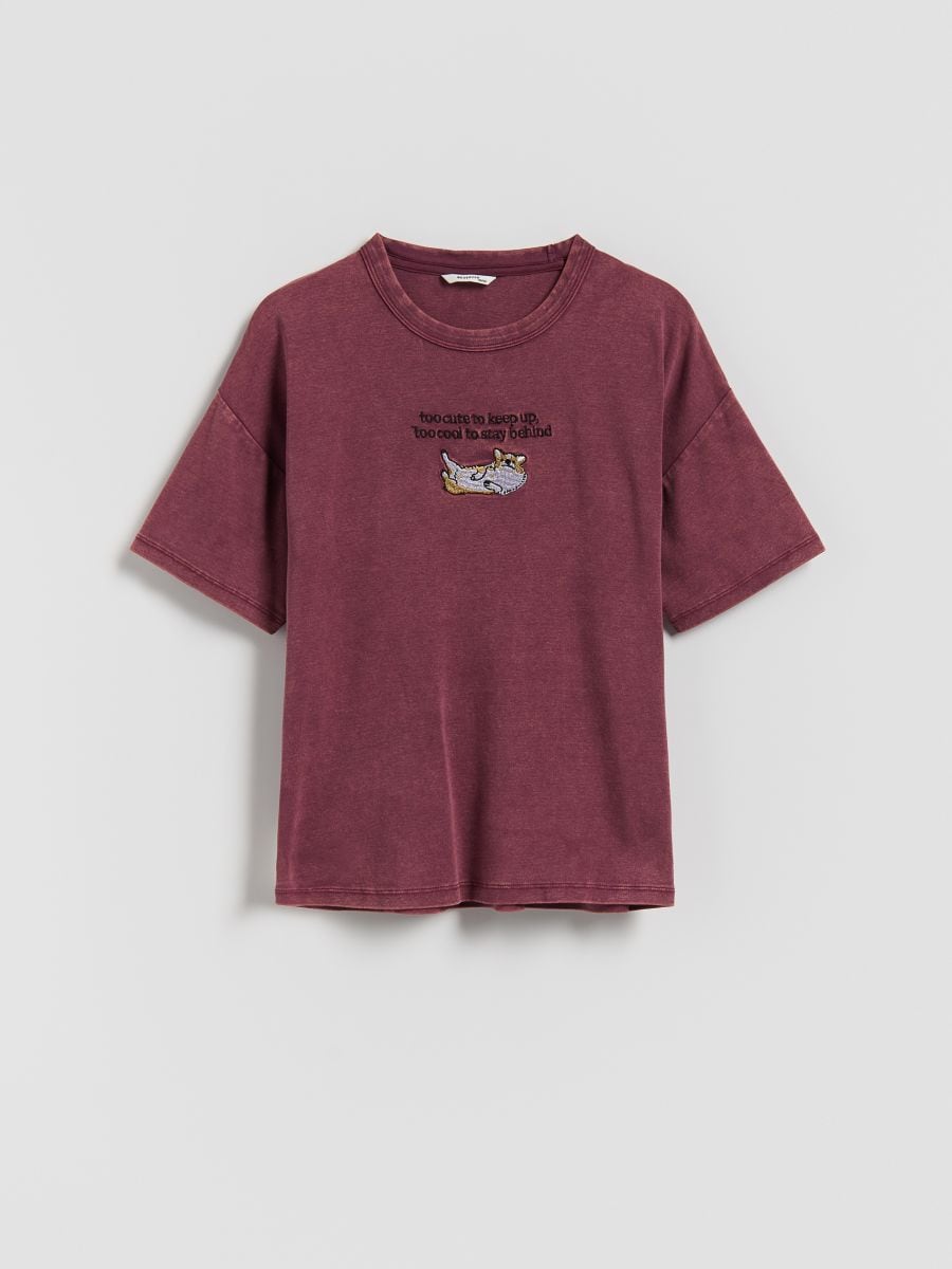 T-Shirt mit Stickerei - kastanienbraun - RESERVED