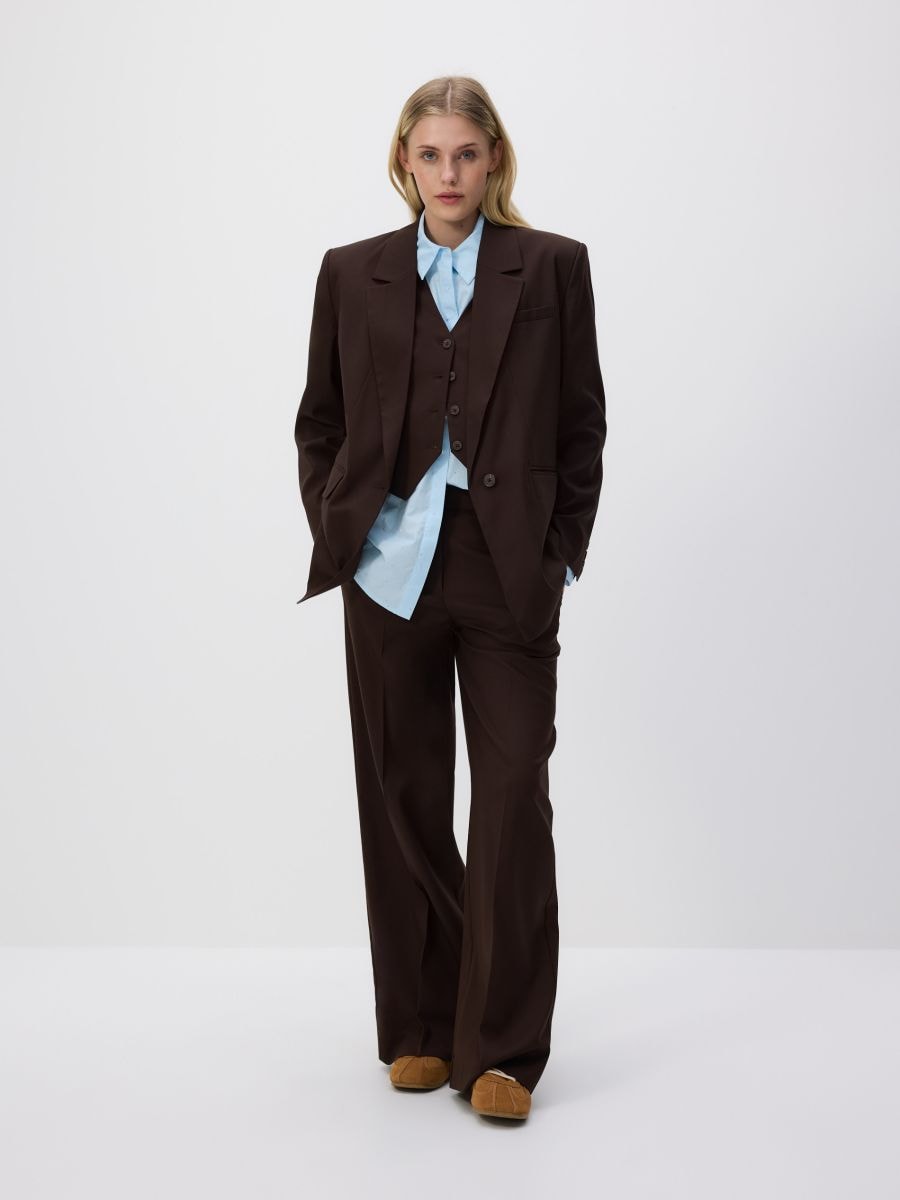 Trousers with pressed crease - dark brown - RESERVED