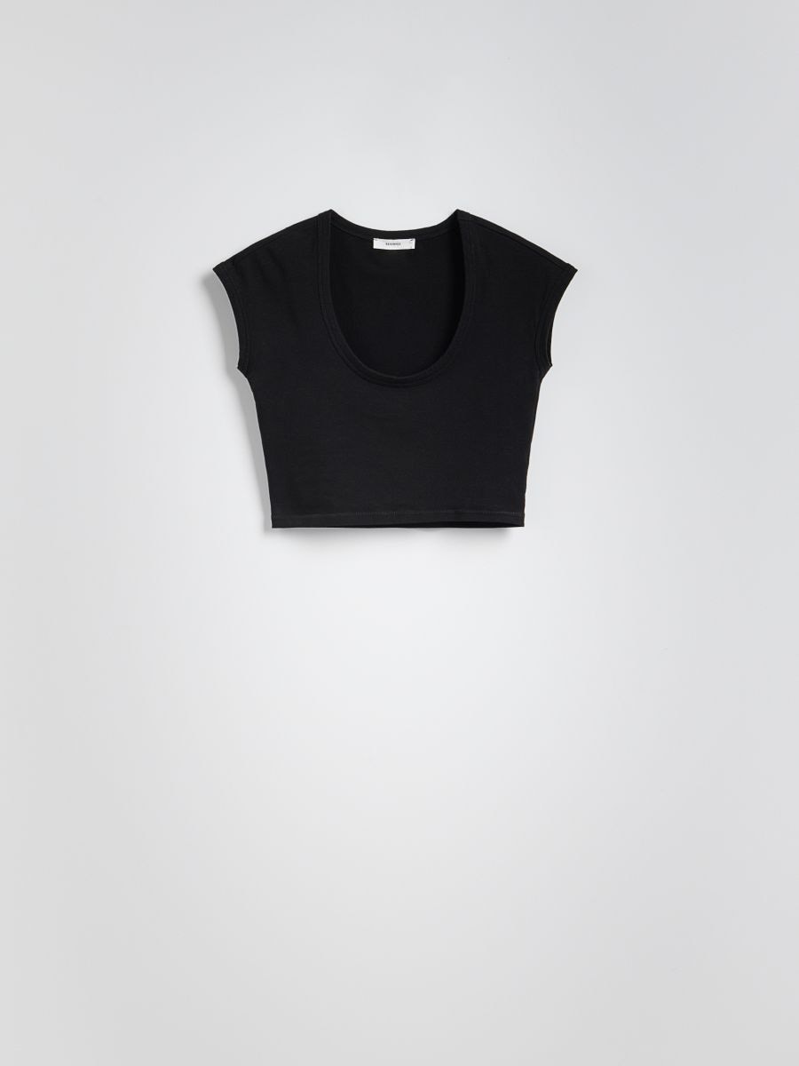 Crop Top mit hohem Baumwollanteil - schwarz - RESERVED