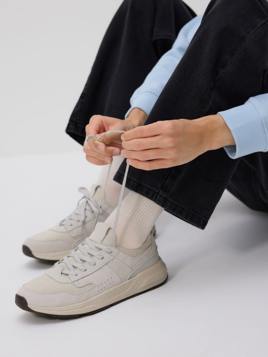 Sneakers with leather inserts - beige - RESERVED