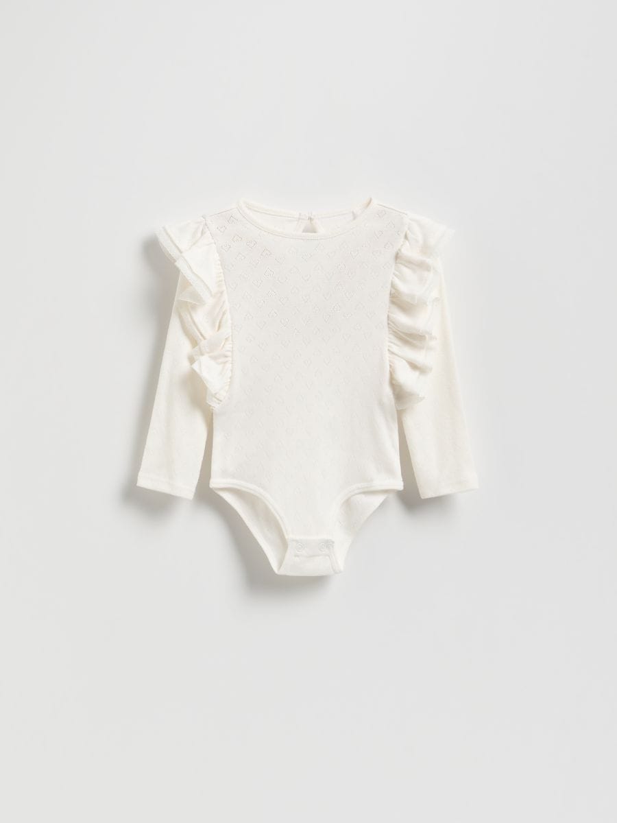 Bodysuit with ruffle detail - cream - RESERVED
