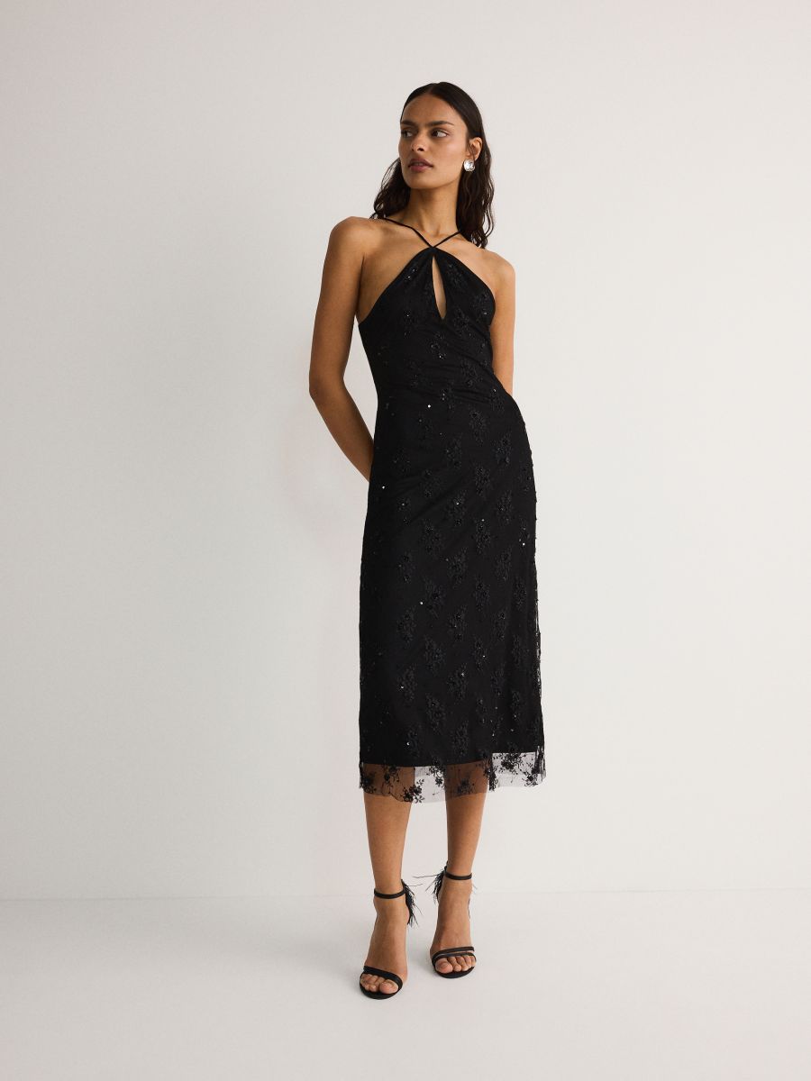 Lace midi dress - black - RESERVED