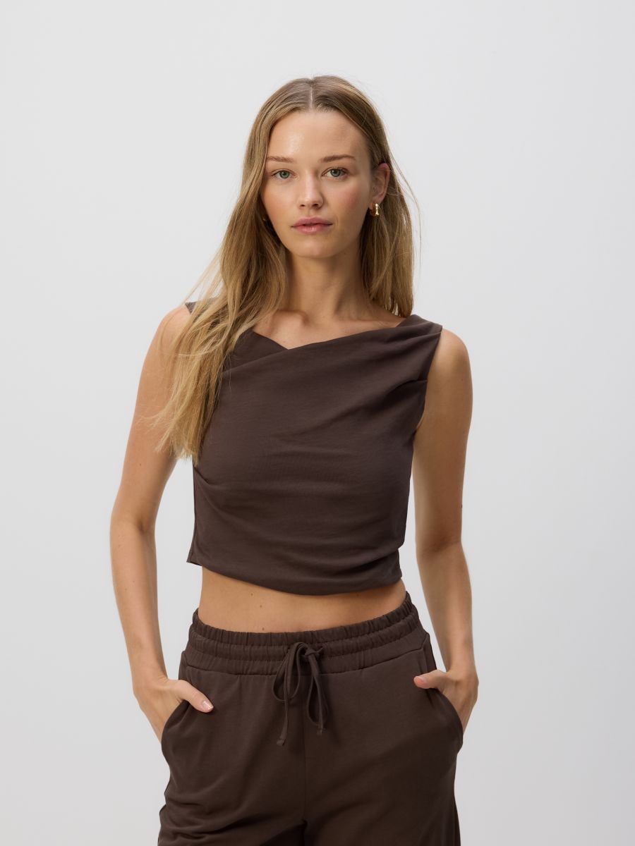 Shirred top - dark brown - RESERVED