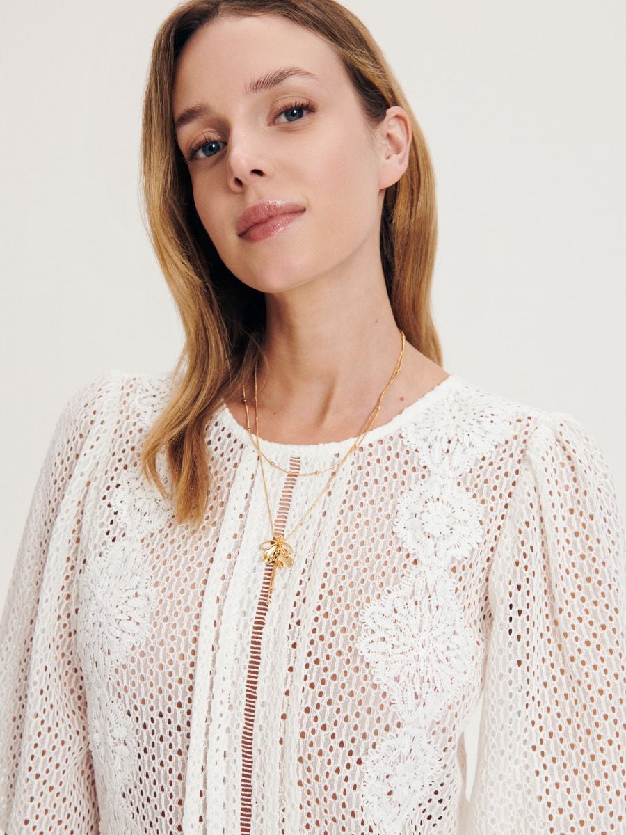 Blouse with ruffle and embroidery - cream - RESERVED - 3