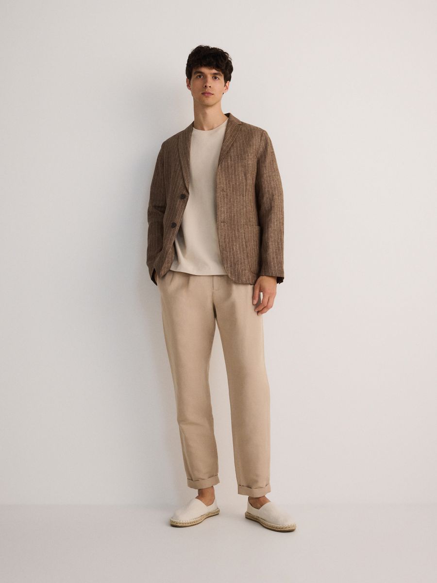 Linen rich chino trousers - beige - RESERVED