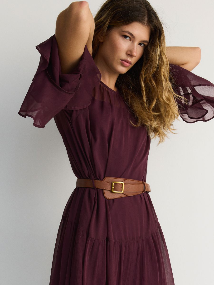 Midi dress with ruffles - dark violet - RESERVED - 4