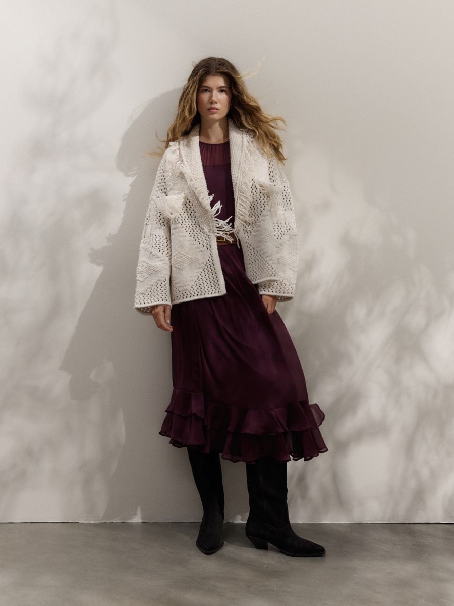 Midi dress with ruffles - dark violet - RESERVED - 8