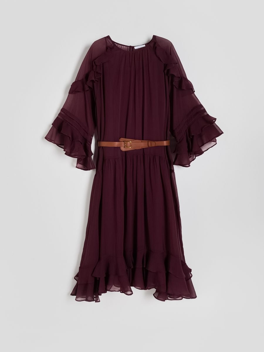 Midi dress with ruffles - dark violet - RESERVED - 7