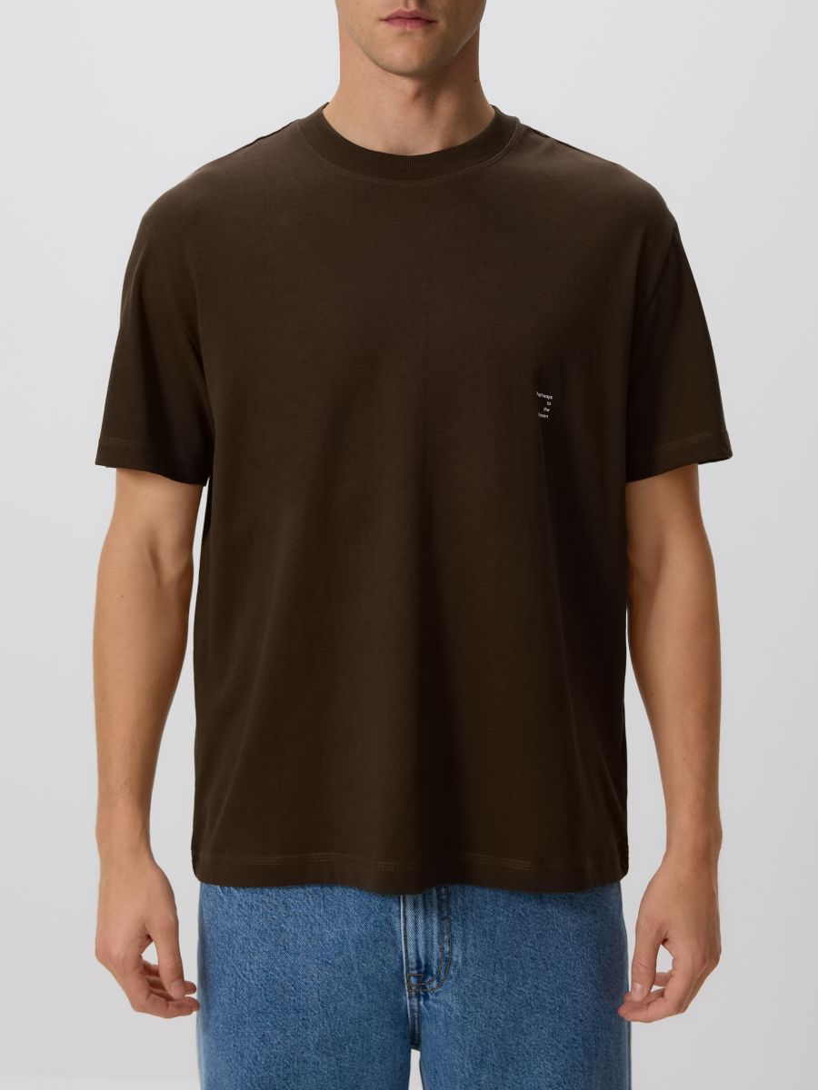 Boxy T-shirt with print - dark brown - RESERVED