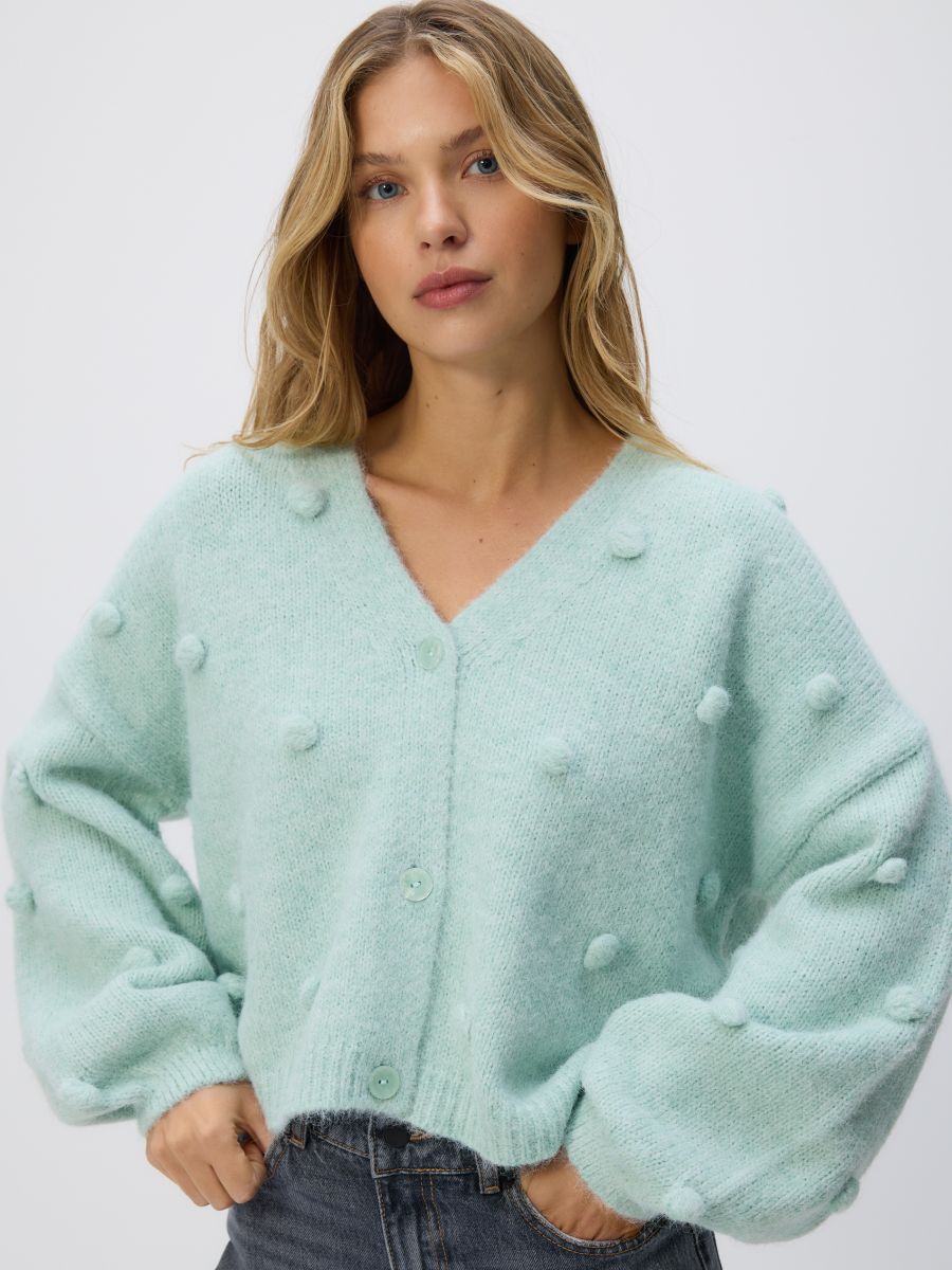 Cardigan with applications - pale turquoise - RESERVED