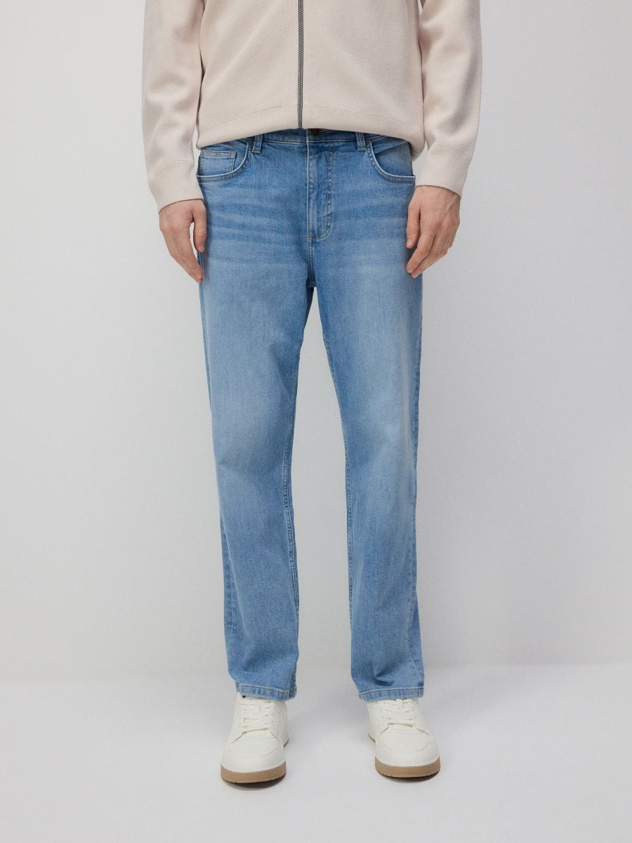 Straight jeans med afvasket look - blå - RESERVED