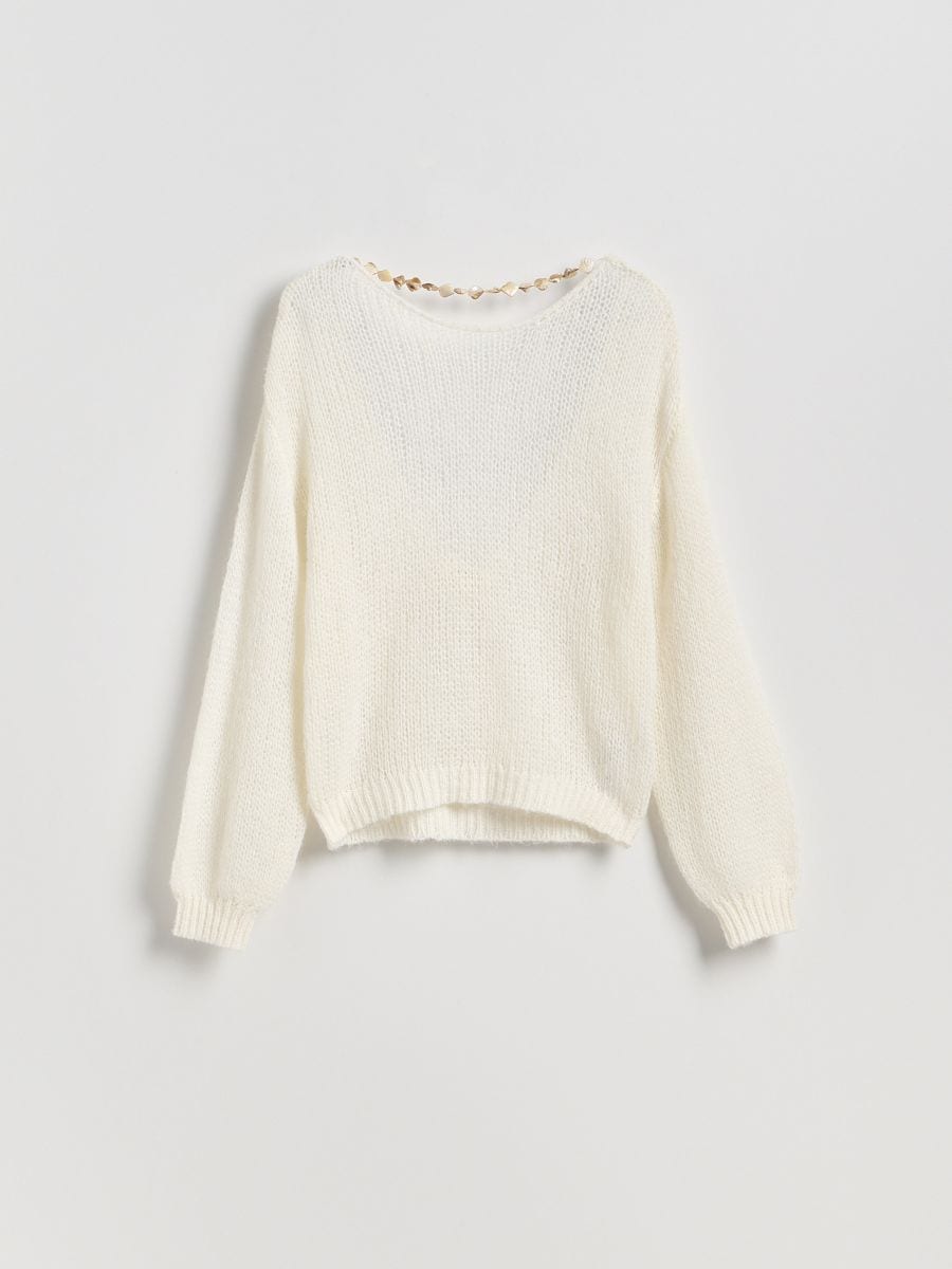 Sweter z ozdobnymi koralikami - biały - RESERVED