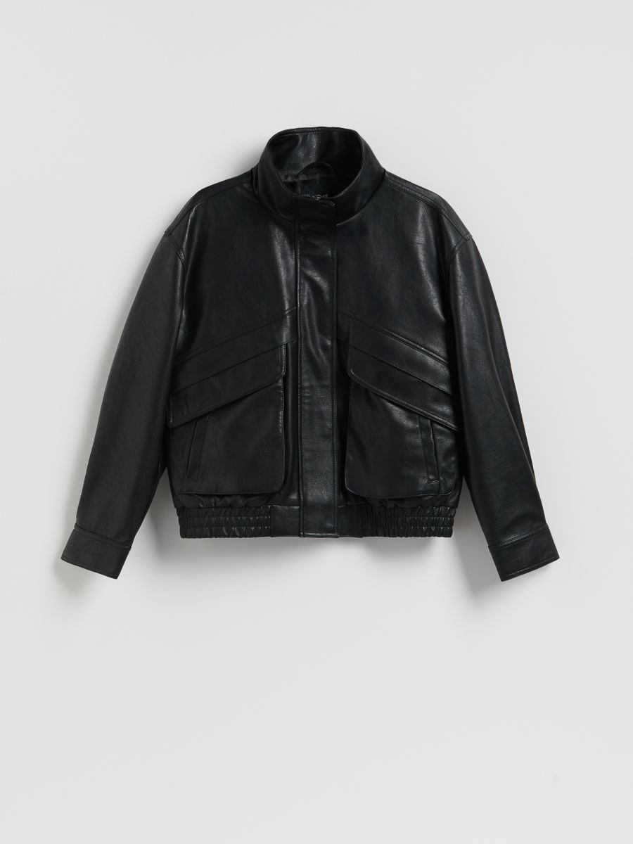 Jakna iz umetnega usnja - črna - RESERVED