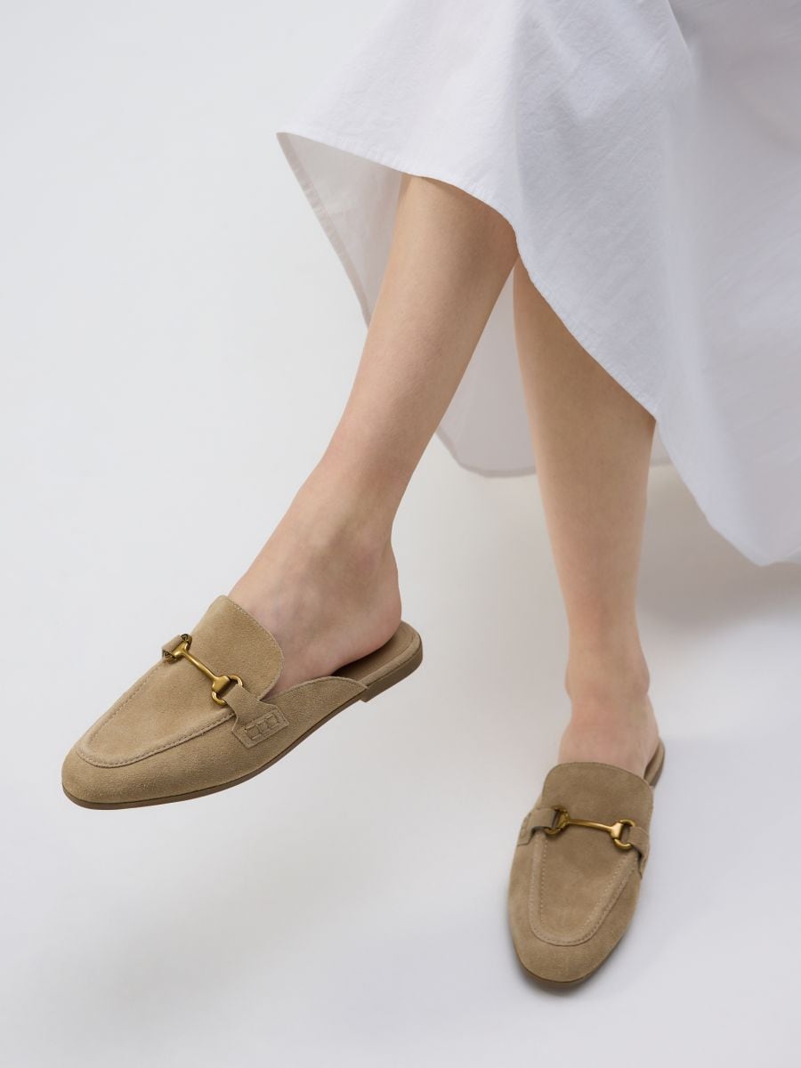 Suede mules with buckle - beige - RESERVED - 5