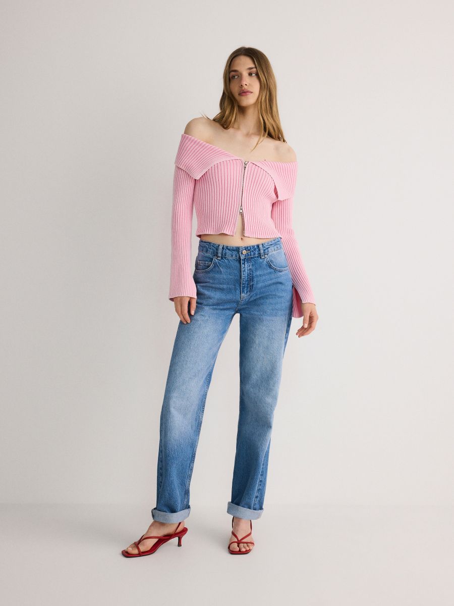 Cropped jumper with collar - pastel pink - RESERVED - 3