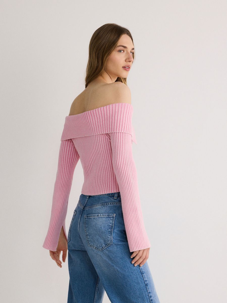 Cropped jumper with collar - pastel pink - RESERVED - 4