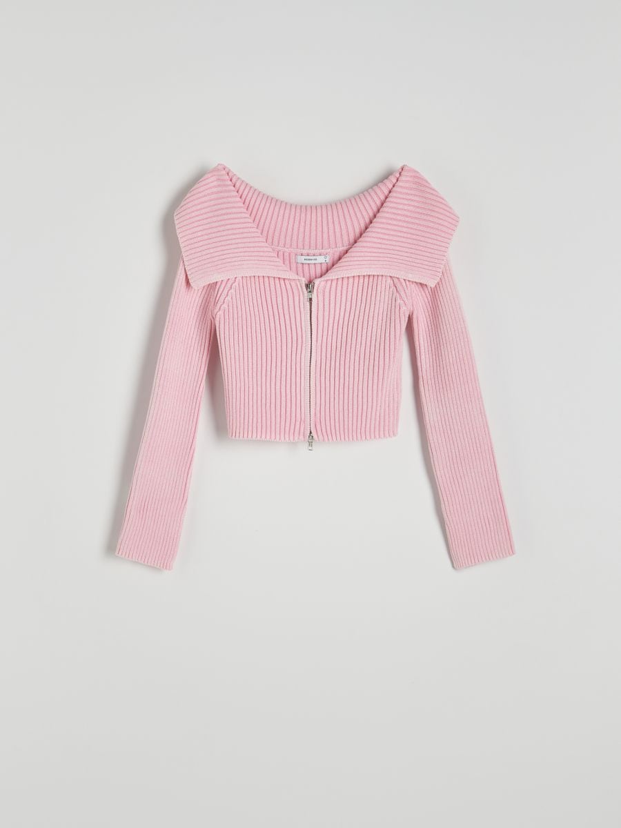 Kratki džemper s ovratnikom - roze - RESERVED